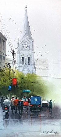 Zahid Ashraf, 12 x 24 inch, Acrylic on Canvas, Cityscape Painting, AC-ZHA-080